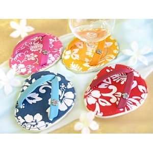  Flip Flop Coasters with Tropical Flowers Design (pack of 4 