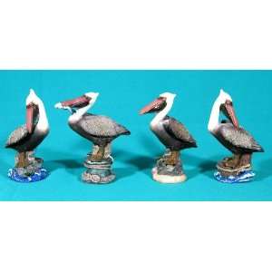  Handpainted Pelican Bird Figurine 4.75 (Set Of 4)
