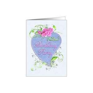  102nd Birthday Party Pink Flowers Blue Heart Invitations 