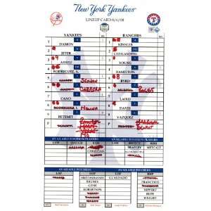  Yankees at Rangers 8 06 2008 Game Used Lineup Card (MLB 