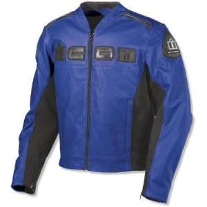 Icon Mens Accelerent Leather Motorcycle Jacket Blue Small S 2810 1258