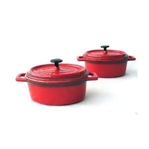    Set of 2 Red Mini Oval Cocottes By Forum   12 oz