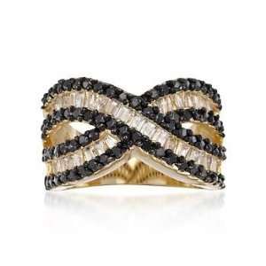   Black, White CZ Crisscross Ring In 14kt Gold Over Silver Jewelry