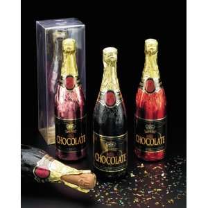 Life Size Milk Chocolate Champagne Bottle, Black with Gold Top  