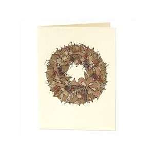   Hand Engraved Feather Wreath Holiday Greeting Cards