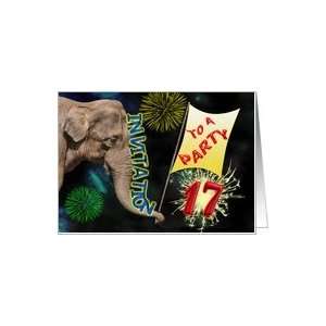  17th Birthday Party Invitation, elephant and flag Card 