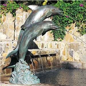  60 Bronze Garden Fountain Double Dolphin Pair