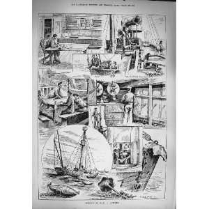  1884 Scene Board Lightship Galley Oil Room Navy Skipper 