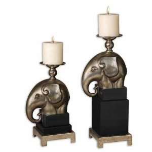  UT19387   Champagne Finish Elephant Candleholders  Set of 