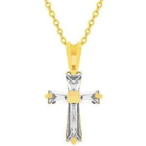  Goldtone Baguette Cross Pendant 