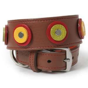  Green and Yellow on Brown Leather Dog Collar 20  Pet 