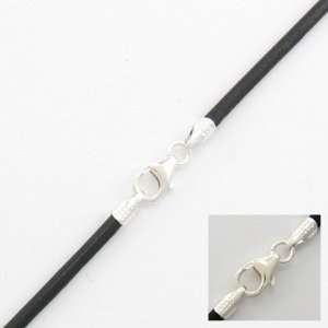  2mm Black Leather Cord Necklace Choker with Silver Clasp 