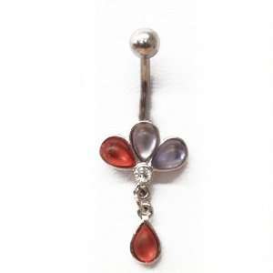  Purple & Red Drops Belly Button Navel Ring Dangle   Free 