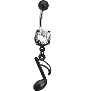  Crystalline Gem Black Music Note Belly Ring Jewelry