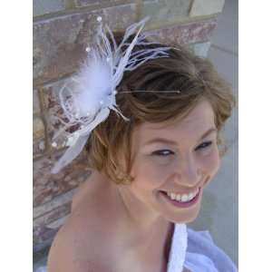  White Feather and Pearl Hair Clip Beauty
