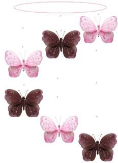 BROWN PINK spiral SHIMMER hanging nursery BUTTERFLY MOBILE butterflies 