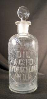 Vintage Dil Hydrochloric Acid HCL Glass Chemical Bottle With Stopper 
