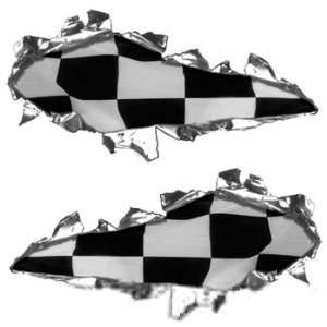  Ripped Torn Metal Tear REFLECTIVE Decals Checkered Racing 