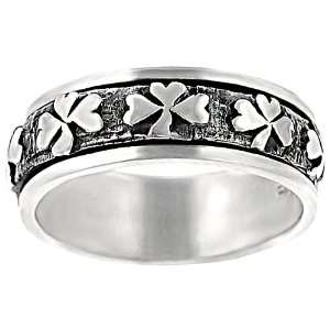   Sterling Silver Mens Oxidized Three leaf Clover Spinner Ring Jewelry
