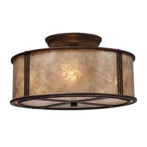 BARRINGER 3 LIGHT SEMI FLUSH IN AGED BRONZE AND TAN MICA SHADE W13 H 