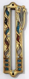 Wooden Frame Mezuzah with Attractive Polished Stone Decorative 