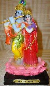 HINDU GOD LORD KRISHNA HARI & RADHA PLAYING FLUTE STATUE INDIA FREE OM 
