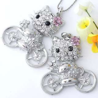 Cute Crystal Hellokitty Bike For Necklace Pendant Gift  