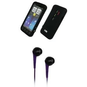   Skin Cover Case + Purple 3.5mm Stereo Headphones for Sprint HTC EVO 3D