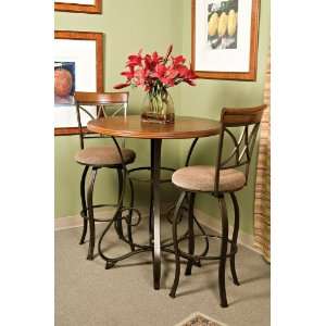  3pc Bar Table and Stools Set Wood Top Matte Pewter and 
