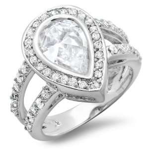 CT Classic Halo Ladies Pear and Round Cubic Zirconia CZ Engagement 