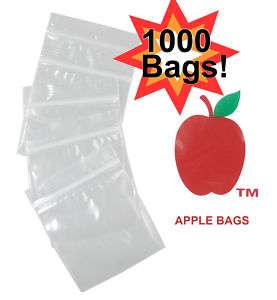 1000 APPLE Zip ZipLock bag baggies CLEAR   1.25x1.25  