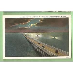  Postcard Vintage Night view of Gandy Bridge Florida 