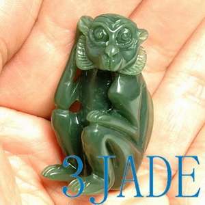 Natural Green Nephrite Jade Carving Monkey Figurine  