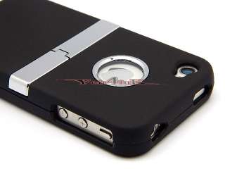 BLACK DELUXE CLIP HARD CASE COVER WITH CHROME STAND RUBBERIZED IPHONE 