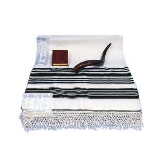  White Yemenite Prima AA Wool Tallit with Gold Colors and 