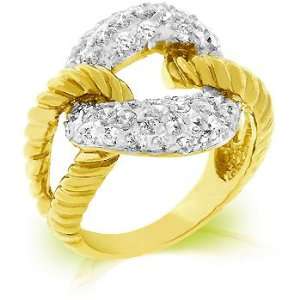 Two Tone 14k Gold Bonded Pave CZ O Lasso Rope Style Ring in Goldtone 