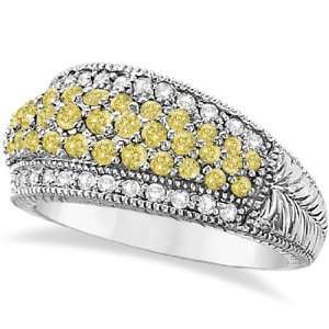 White and Yellow Canary Diamond Right Hand Ring 14k White Gold (1.01ct 