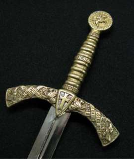VINTAGE LETTER OPENER KNIFE DAGGER SWORD FORM EMBOSSED CROSS HORSEMAN 