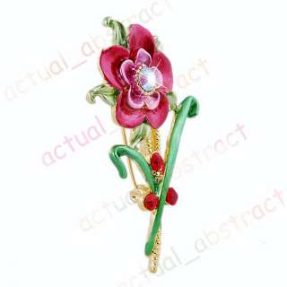 Free floral Brooch pin W Czech rhinestone&alloy 6pcs  
