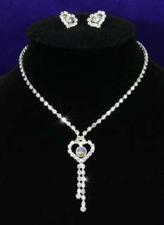 Bridal Bridesmaid Heart Necklace Earrings Set S1044  