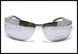 Mens RECTANGULAR RIMLESS Sunglasses BLACK and SILVER w/ MIRROR Lens