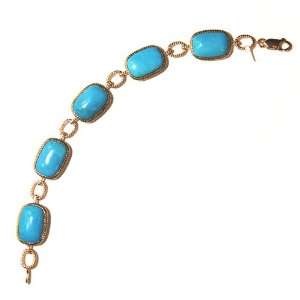  Faux Turquoise Stone and Gold Plated Charm Bracelet 