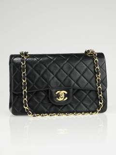 Chanel Vintage Black Quilted Lambskin Leather Classic Small Double 