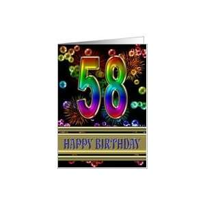  58th Birthday with fireworks and rainbow bubbles Card 