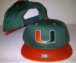   OF MIAMI HURRICANES Snapback Green Cap Hat Licensed NCAA Two Tone NWT