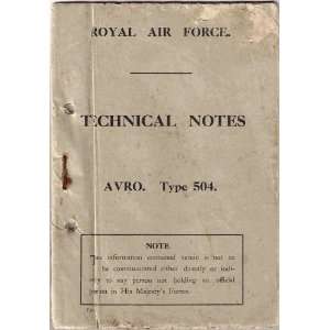    Avro 504 Aircraft Technical Notes Manual Sicuro Publishing Books