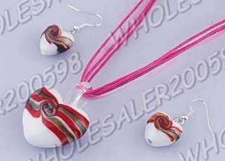 12 sets Heart Lampwork Glass Pendant Necklaces&Earrings