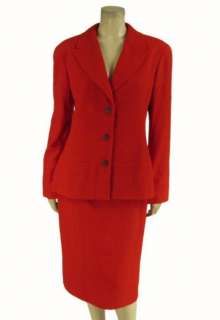 Chanel 98A 2 Pc Red Wool Knit Blazer Skirt Suit 44 Button Down Jacket 