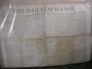Antique 1860 Daily Exchange newspaper Baltimore  