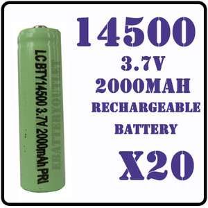20x 3.7V 2000mAh 14500 ICR14500 AA Li ion Lithium Rechargeable Battery 